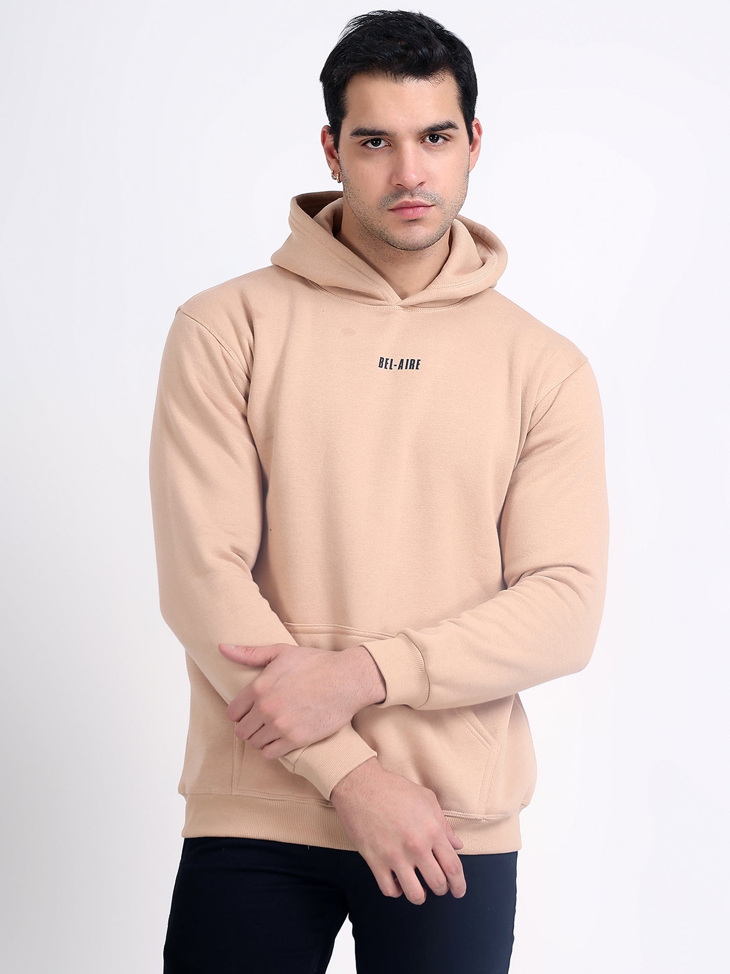Unisex Solid Beige Hoodie