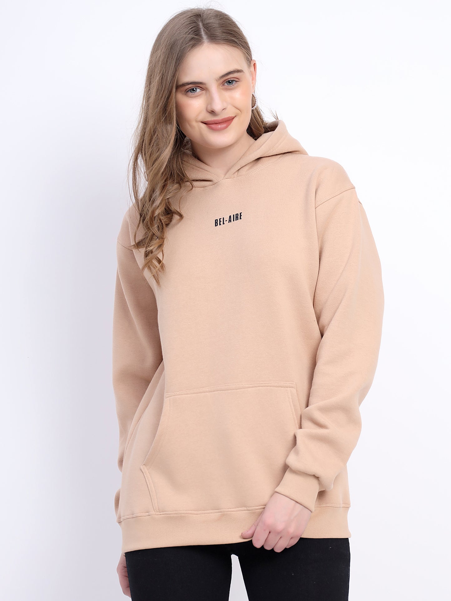 Unisex Solid Beige Hoodie