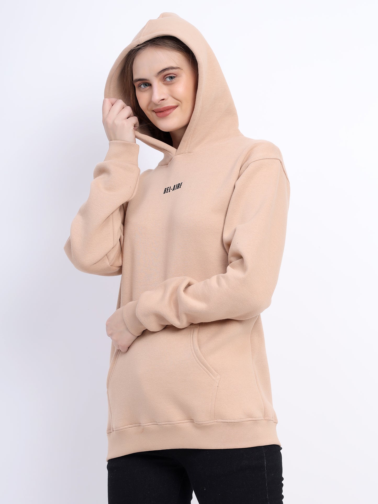 Unisex Solid Beige Hoodie