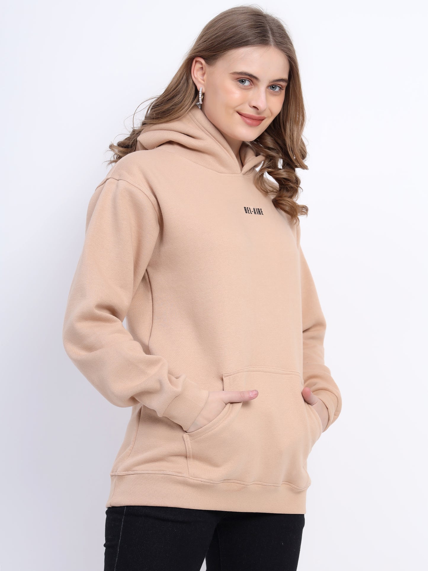 Unisex Solid Beige Hoodie