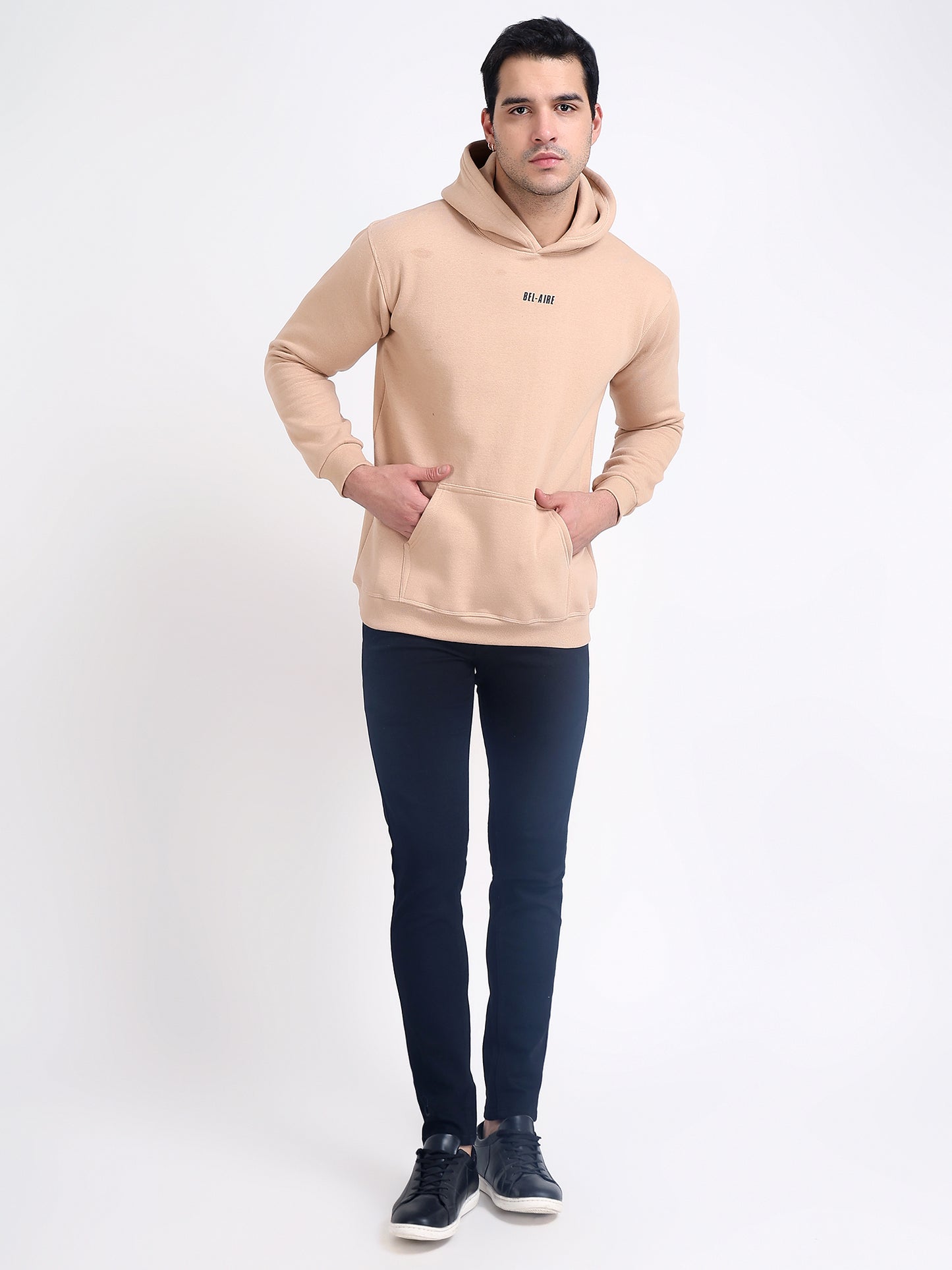 Unisex Solid Beige Hoodie