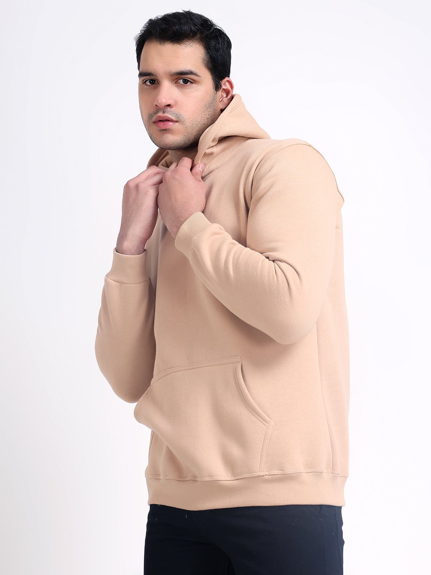 Unisex Solid Beige Hoodie