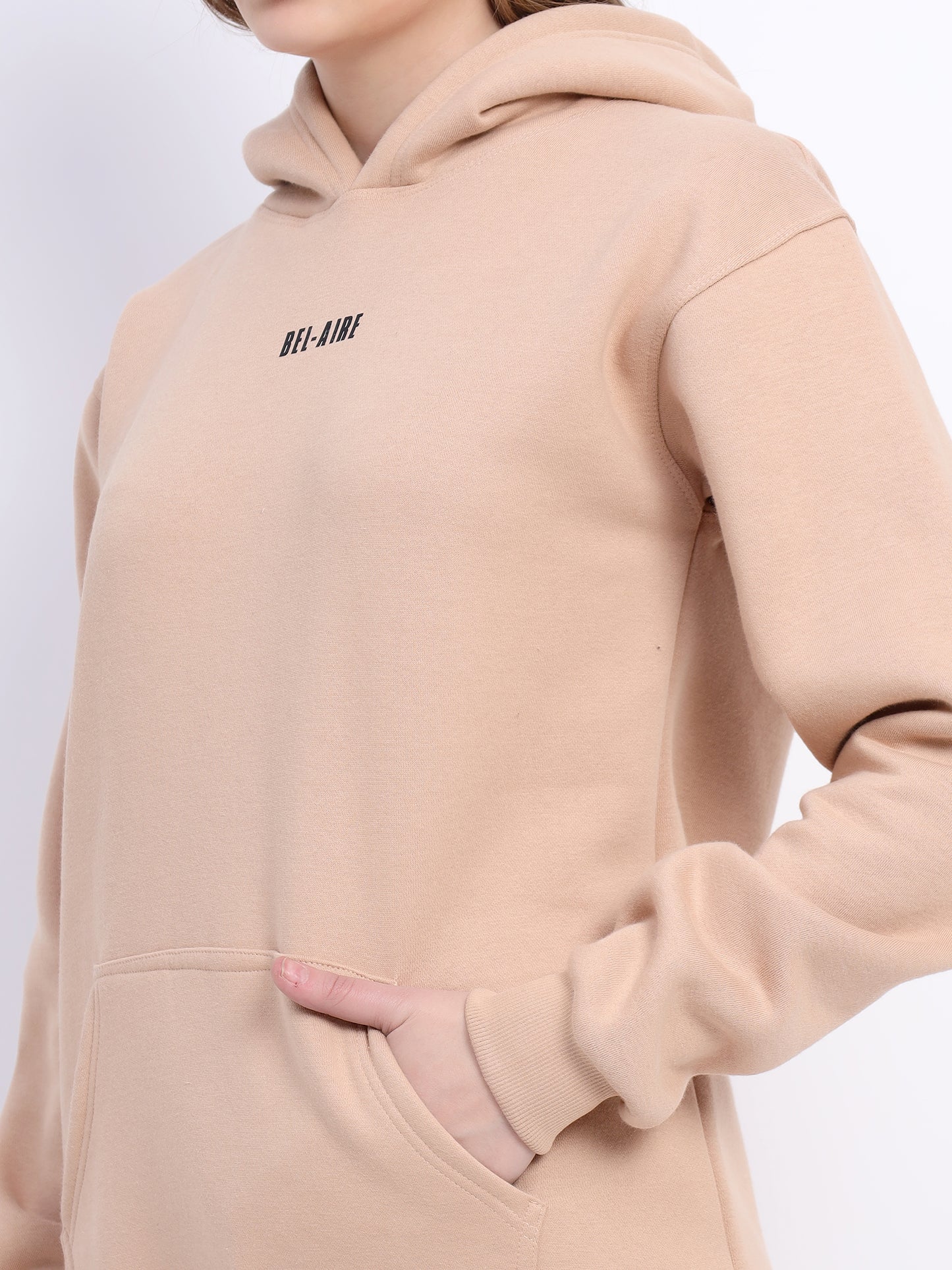 Unisex Solid Beige Hoodie
