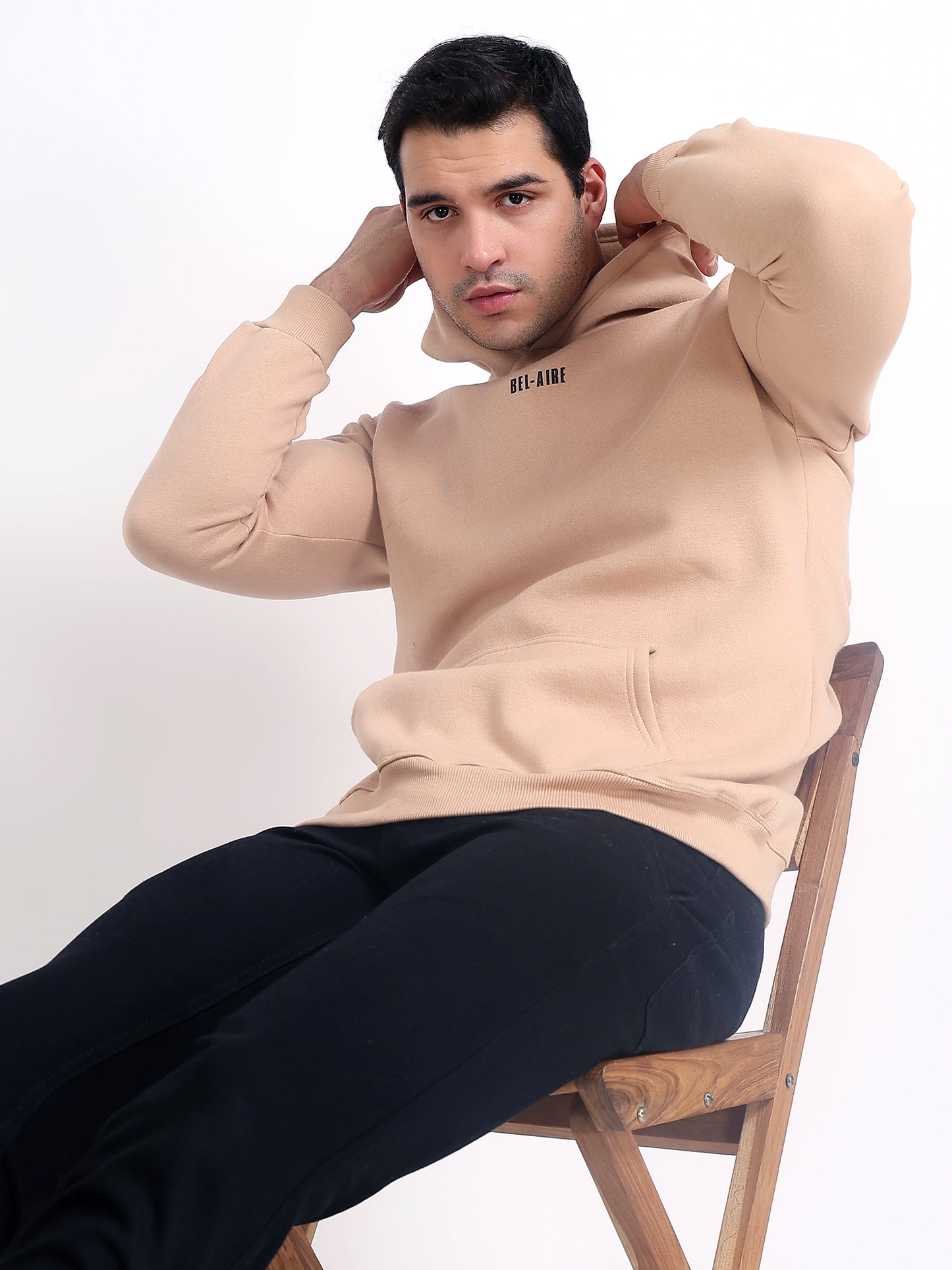 Unisex Solid Beige Hoodie