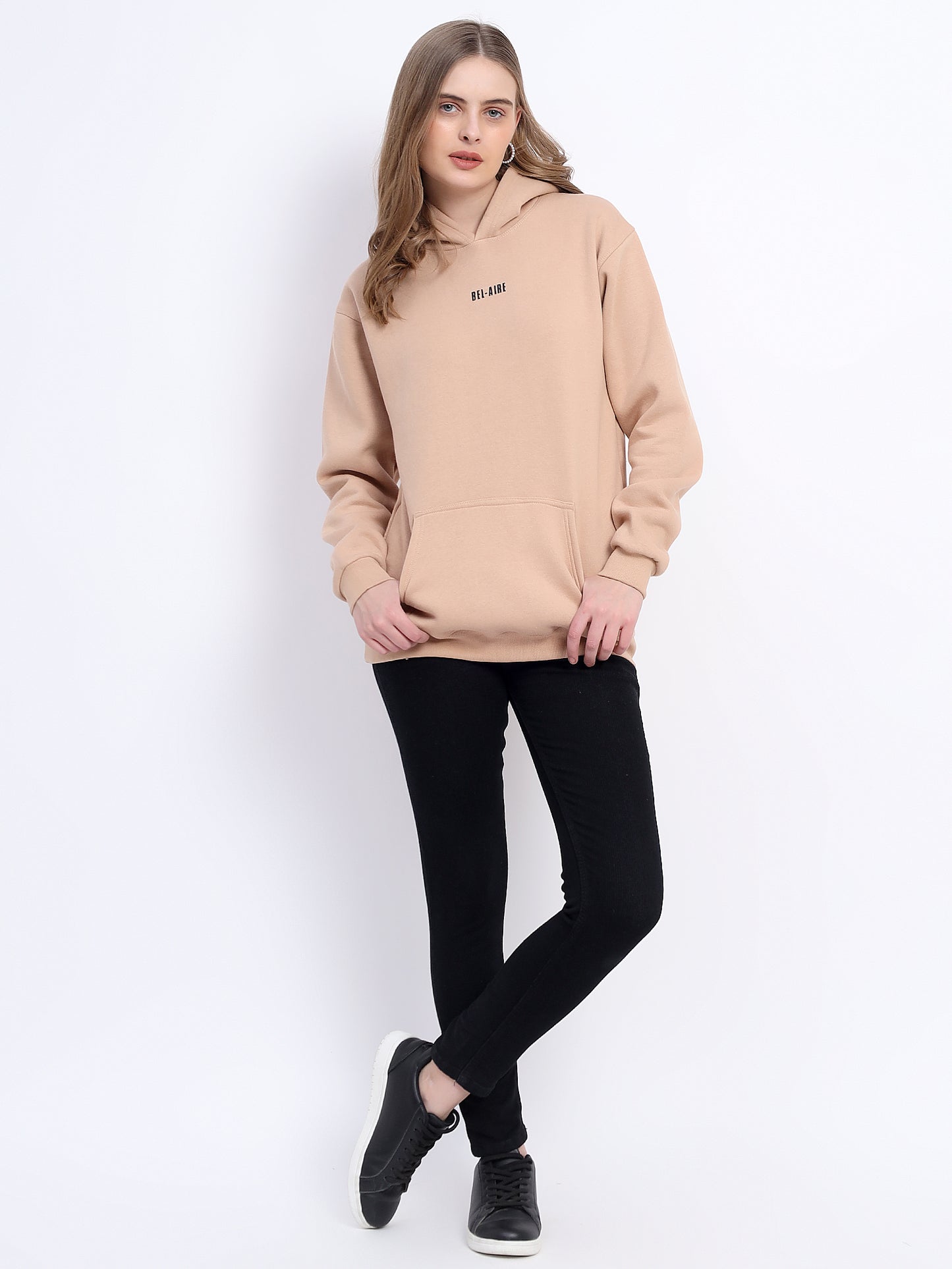 Unisex Solid Beige Hoodie