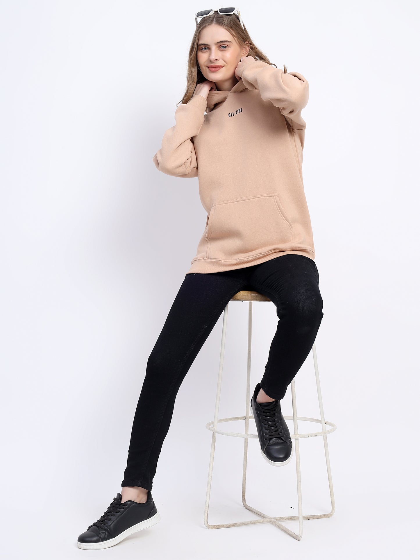 Unisex Solid Beige Hoodie