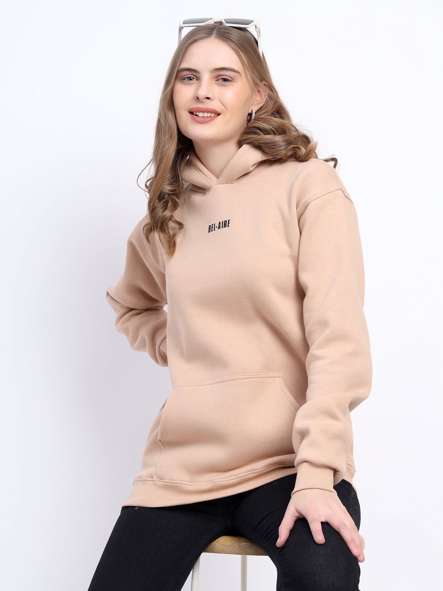 Unisex Solid Beige Hoodie